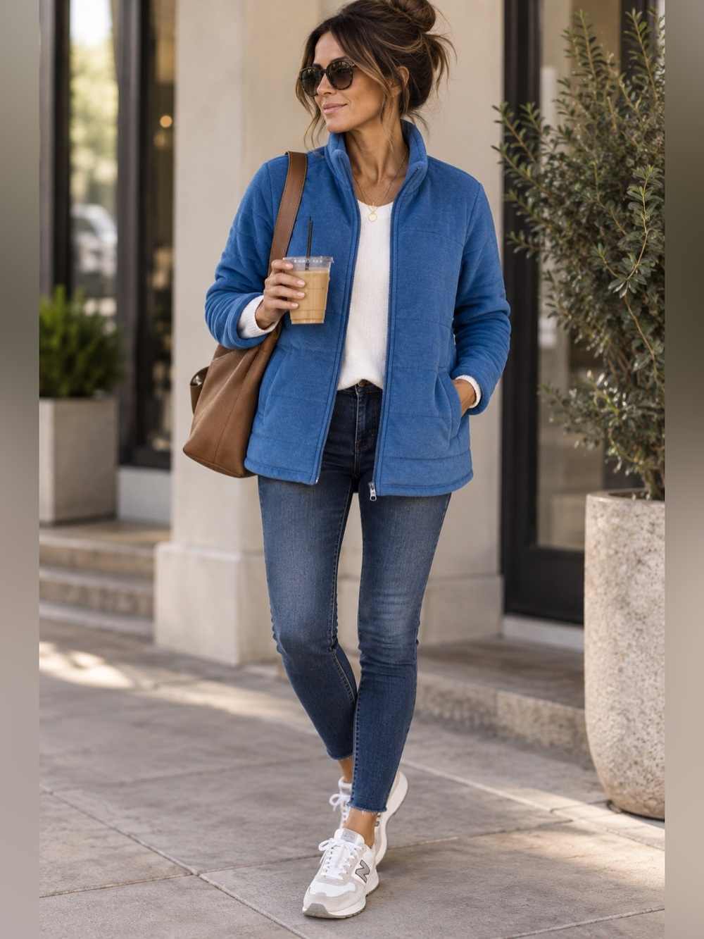 J.Jill Fit Comfy Quilted Full-Zip Jacket in Imperial Blue - Size L